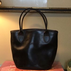 Longchamps Black Leather Bucket Bag